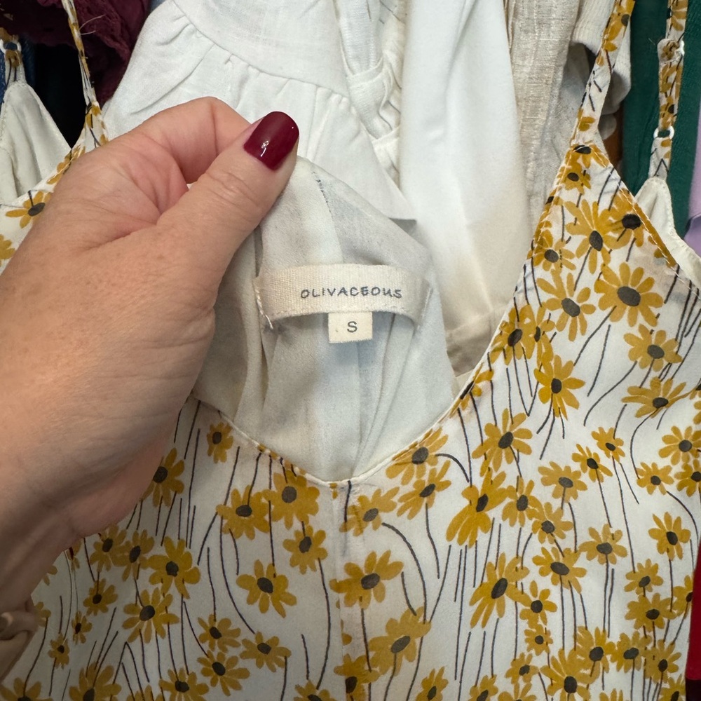 Olivaceous White Dress with Yellow Floral Pattern